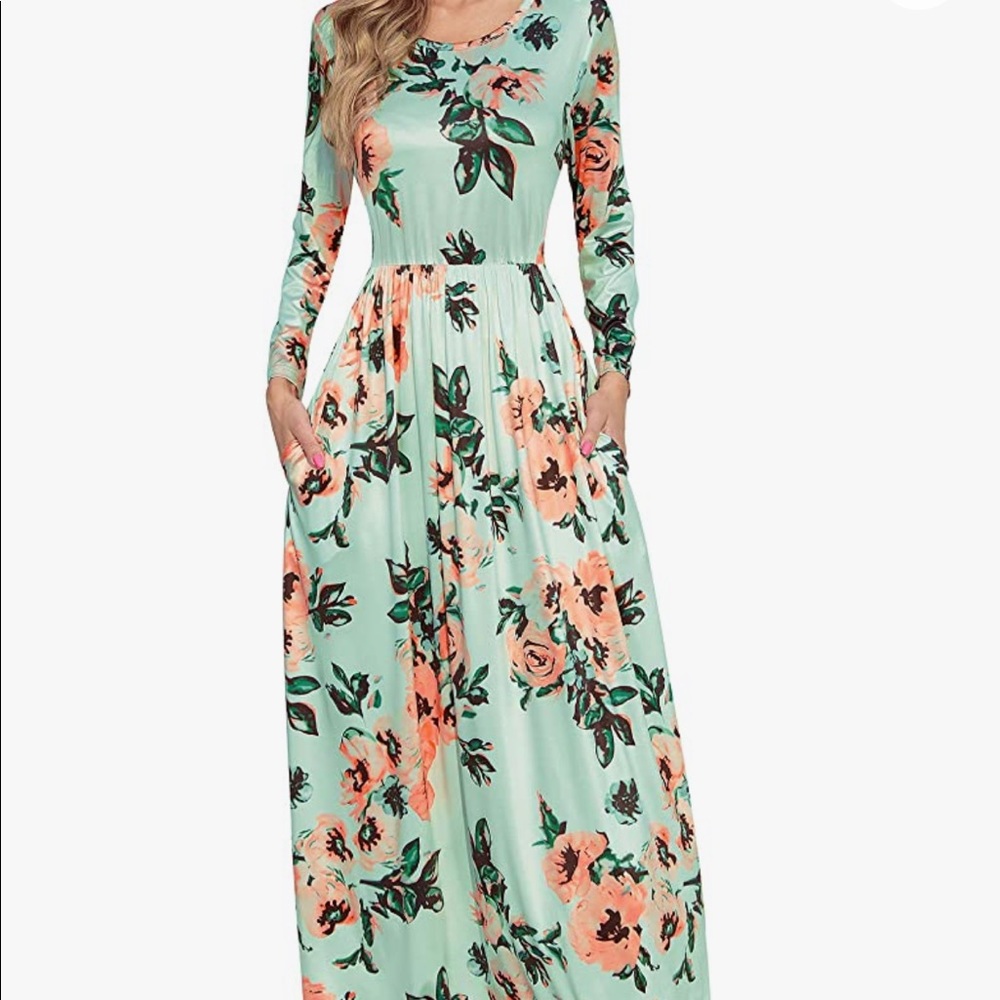 Green with flowers long dress large